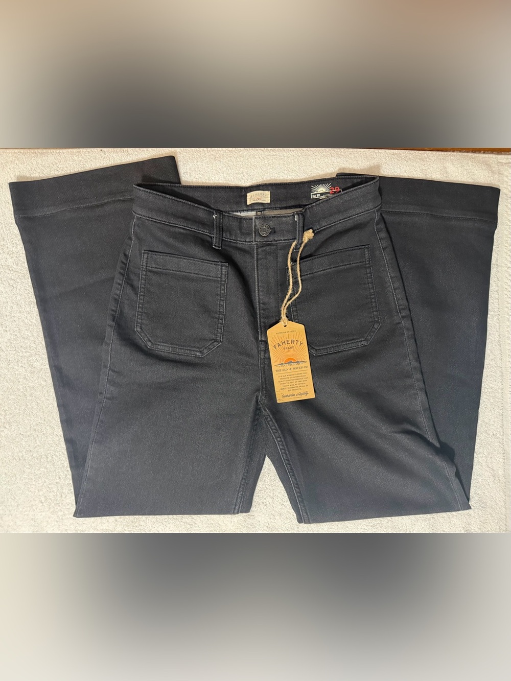 NWT Faherty Stretch Terry Patch Pocket Pant Wide Leg WBF2501 70s Retro Boho Chic